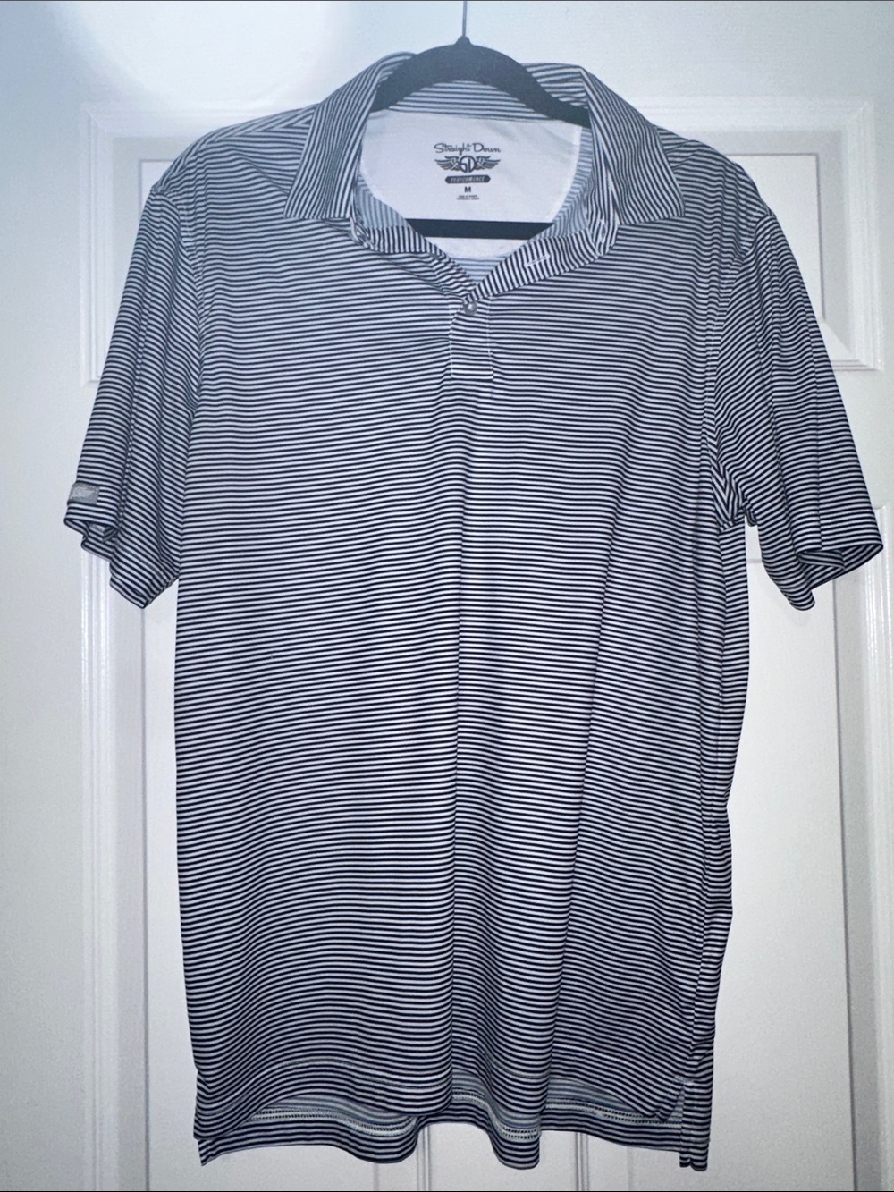 Straight Down Performance Golf Shirt - Navy and White Stripes